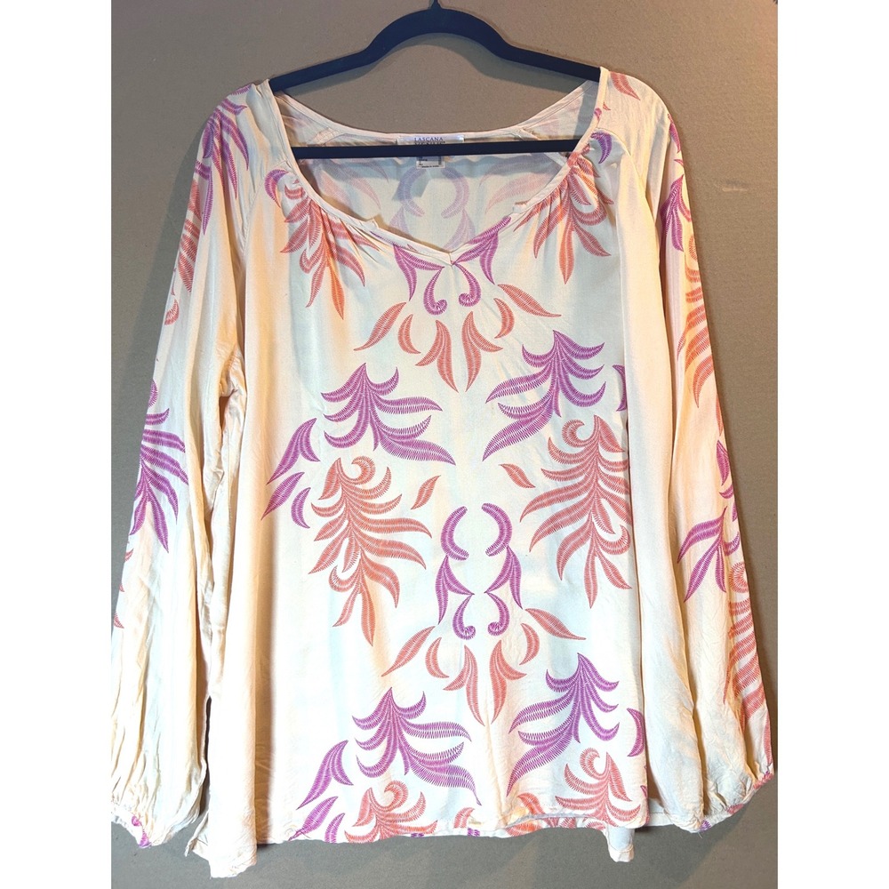 Lascana for Venus Blouse Womens Medium Cream Pink Orange Excellent Boho Palm
